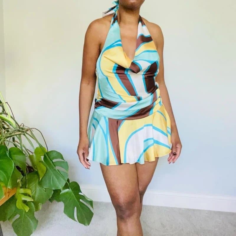 Zara Zara multicoloured satin gathered halter dress Size Medium