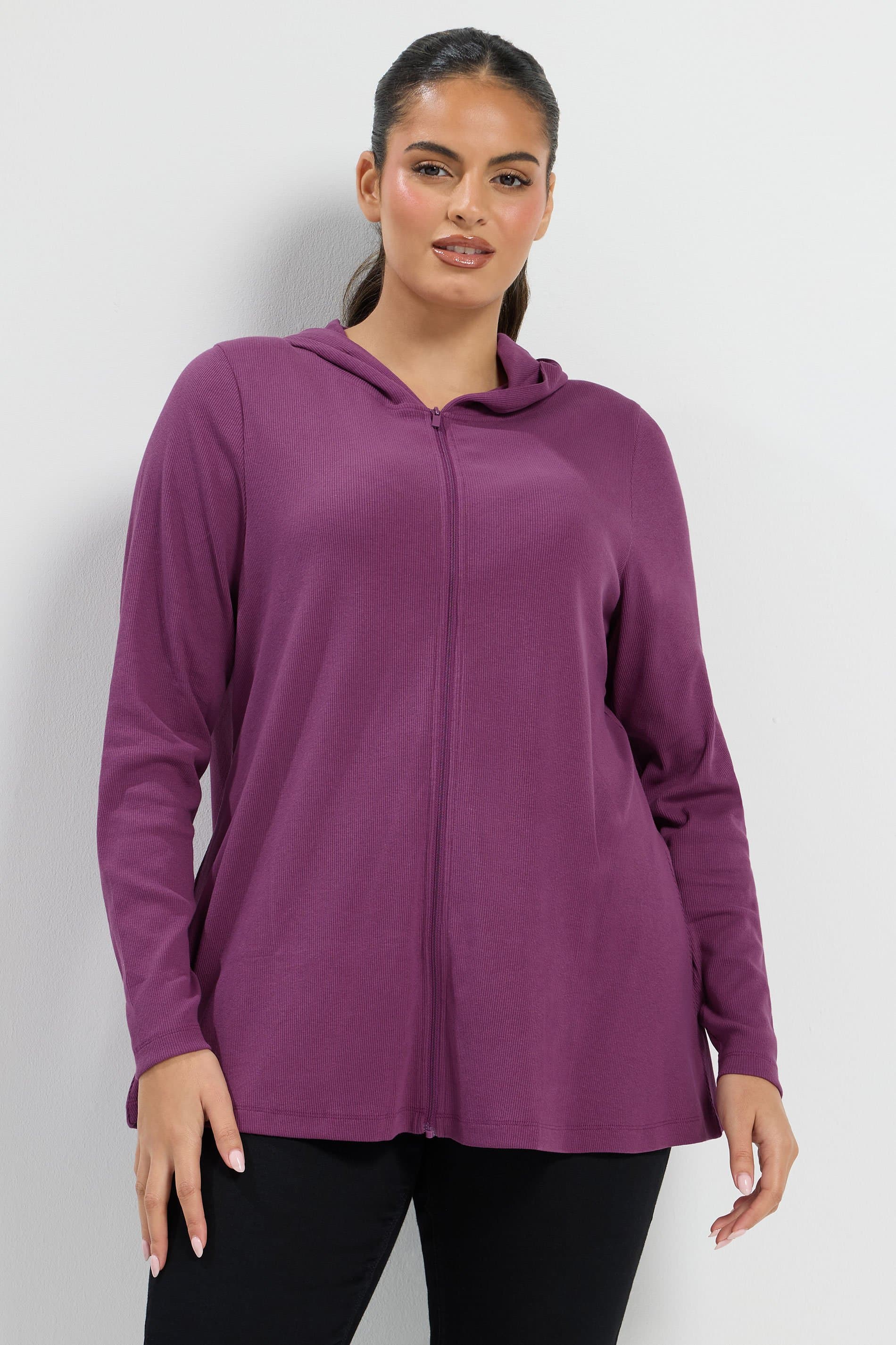 Yours Plus Size Purple Ribbed Hoodie