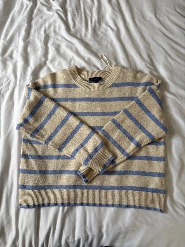 cream and blue striped jumper