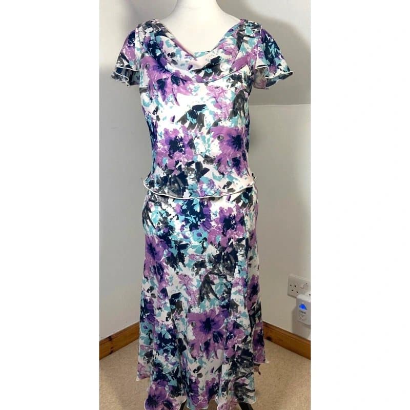 EWM EWM Honour Milburn Shift Dress Size 12 Floral Purple A-Line Chiffon Cottagecore