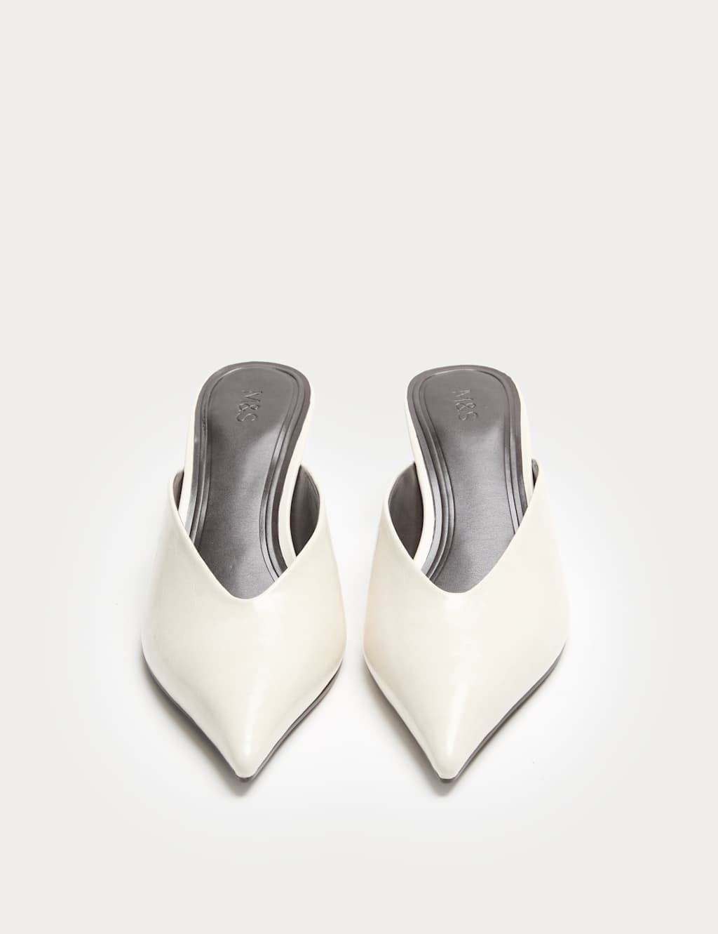 Marks & Spencer M&S White Patent Kitten Heel Pointed Mules