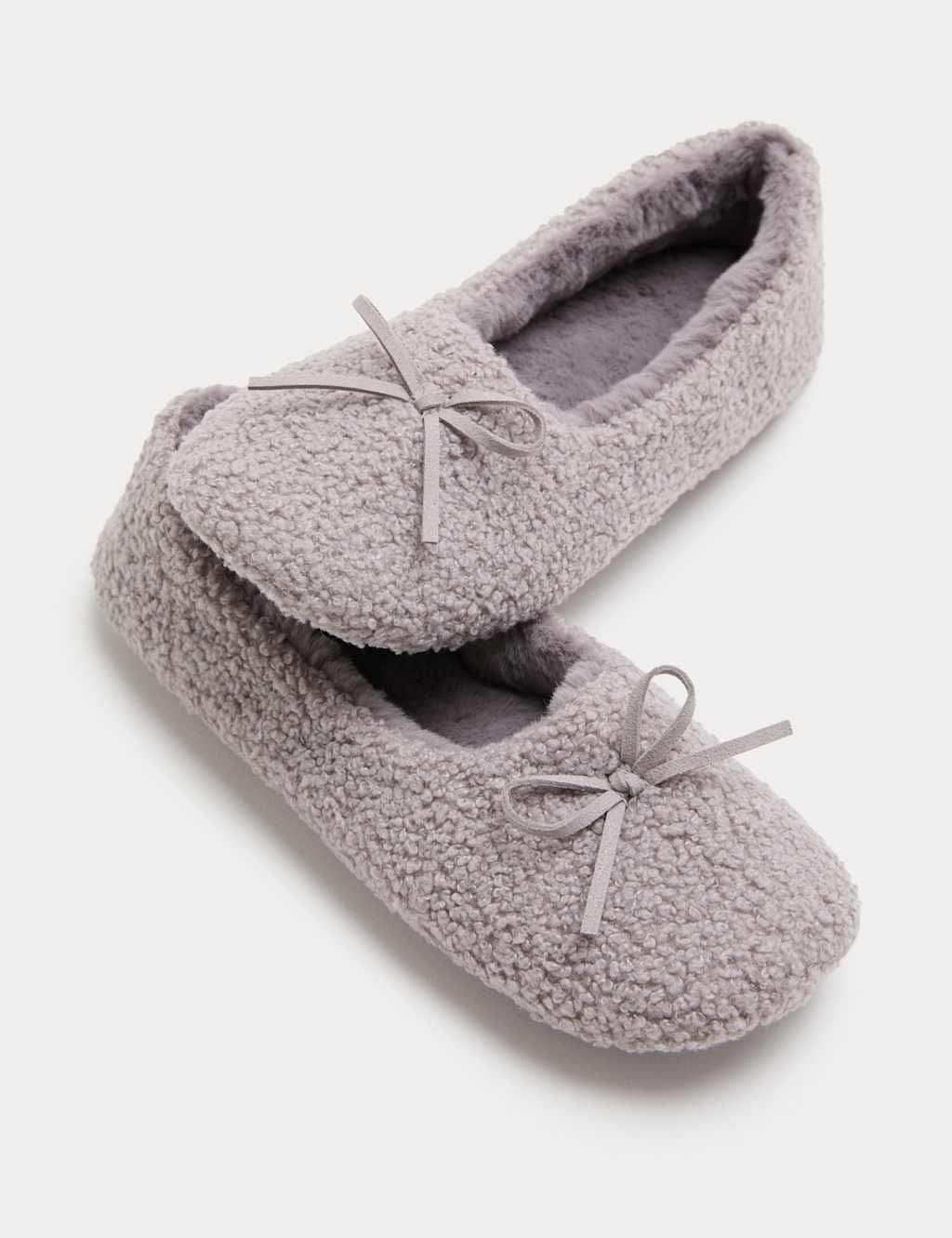 Marks & Spencer M&S Light Grey Borg Ballerina Slippers