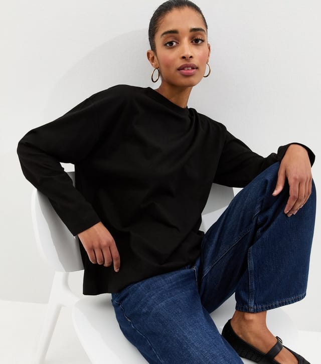New Look Women's Black Heavyweight Cotton Long Sleeve T-Shirt New Look - 2