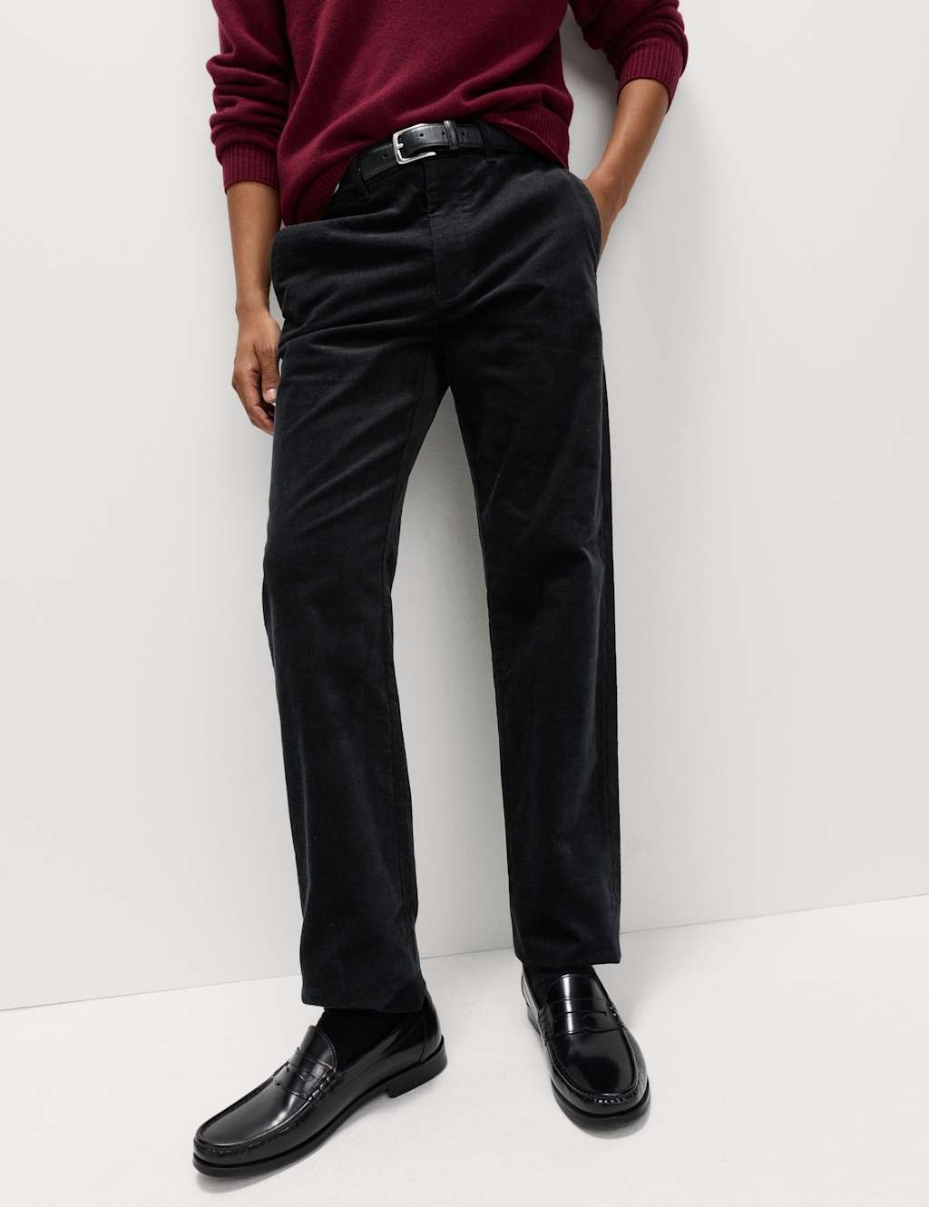 Marks & Spencer M&S Regular Fit Corduroy Stretch Chinos Black - 2