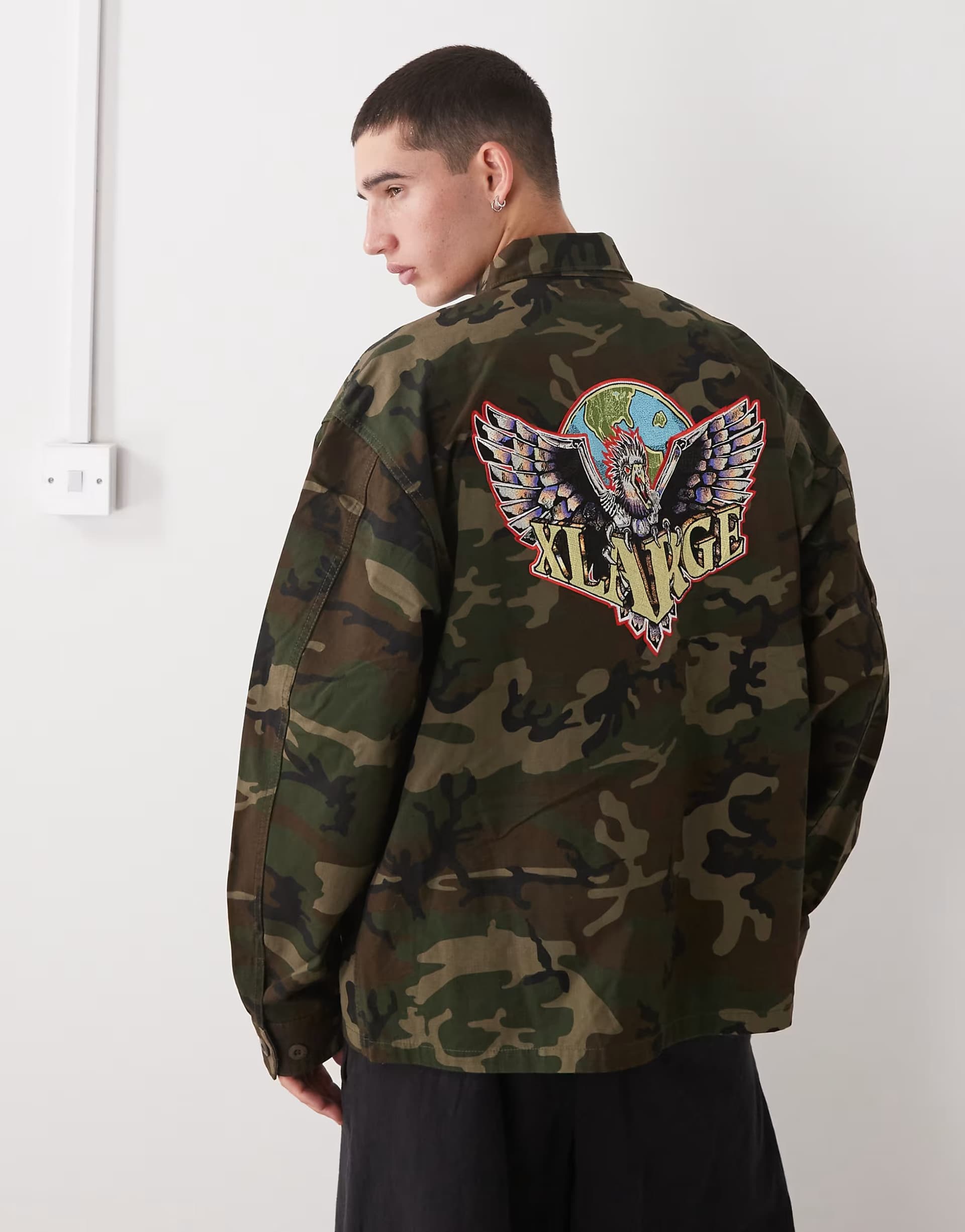 ASOS XLarge ripstop military graphic logo shirt in green camo print