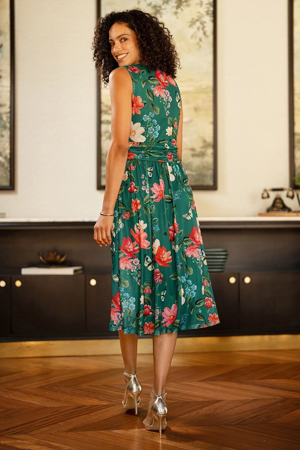 Yumi Yumi Women's Blurred Floral Mesh Wrap Midi Dress in Green - 4