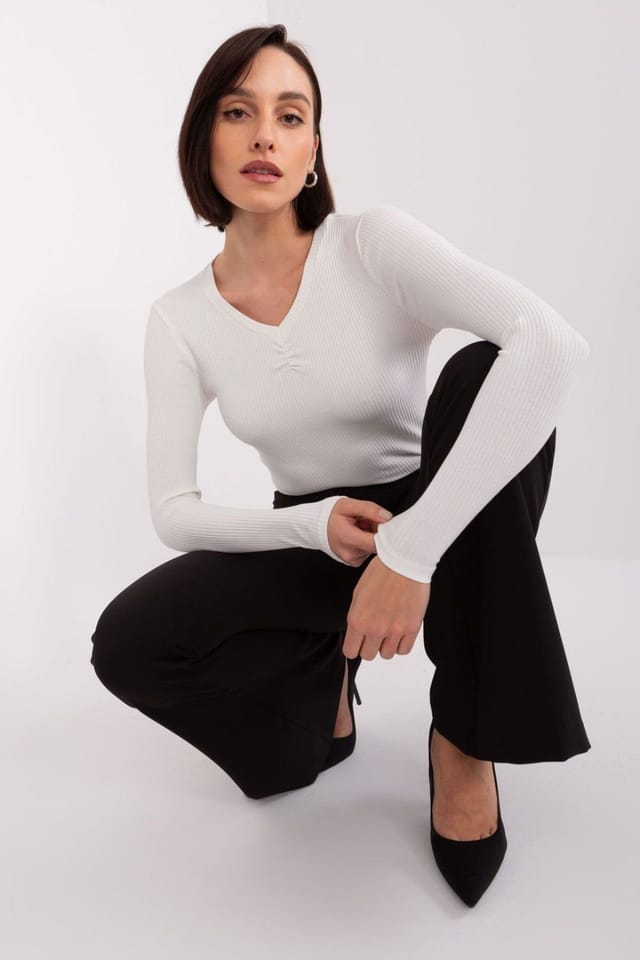 Love Lace Love Lace Women's Heart Neckline Cotton Long Sleeve Blouse in White - 2