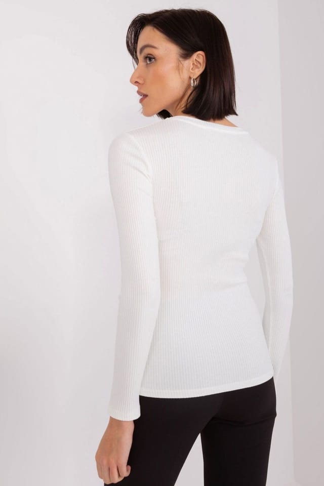 Love Lace Love Lace Women's Heart Neckline Cotton Long Sleeve Blouse in White - 3