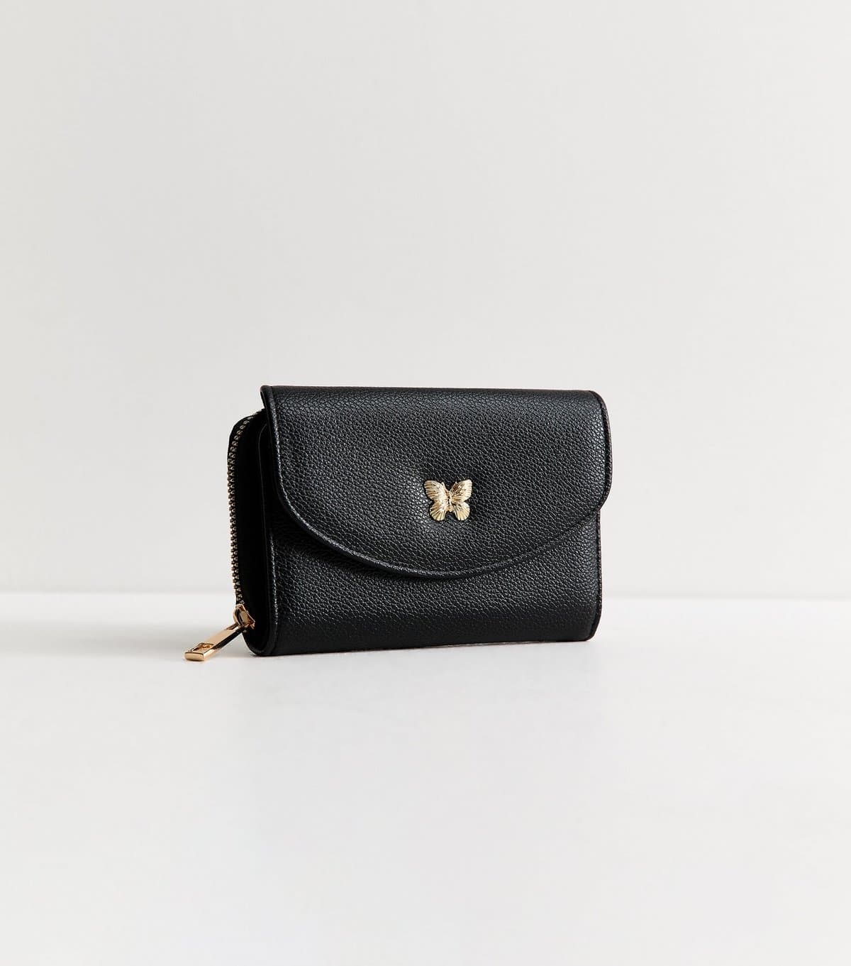 New Look Black Faux Leather Butterfly Charm Pebble Textured Purse New Look