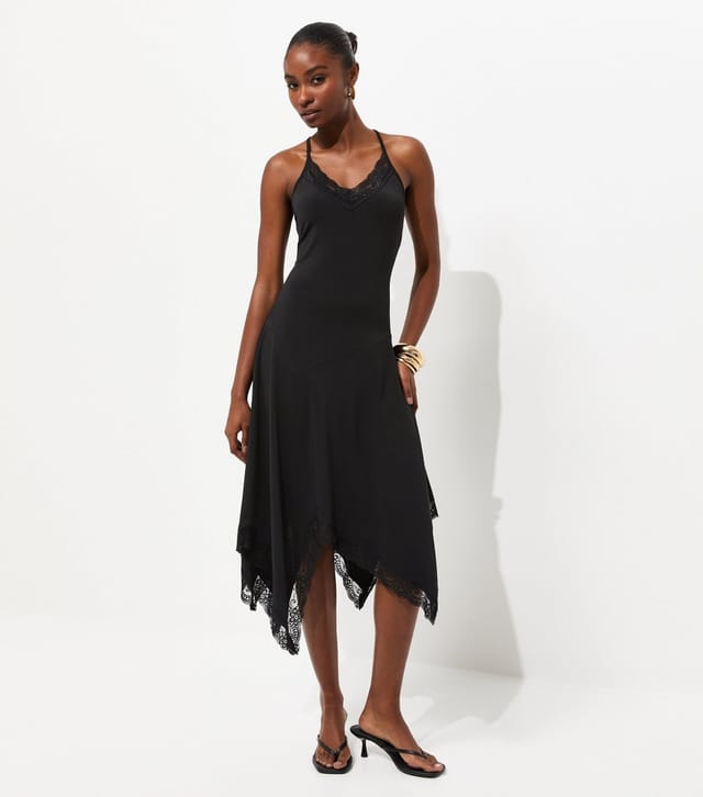 New Look Women's Black Lace Trim Asymmetric Midi Dress New Look - 3