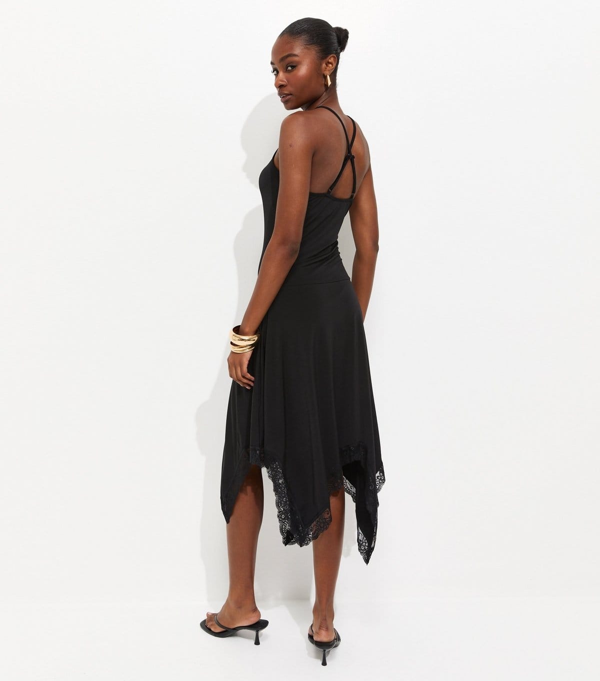 New Look Women's Black Lace Trim Asymmetric Midi Dress New Look - 4