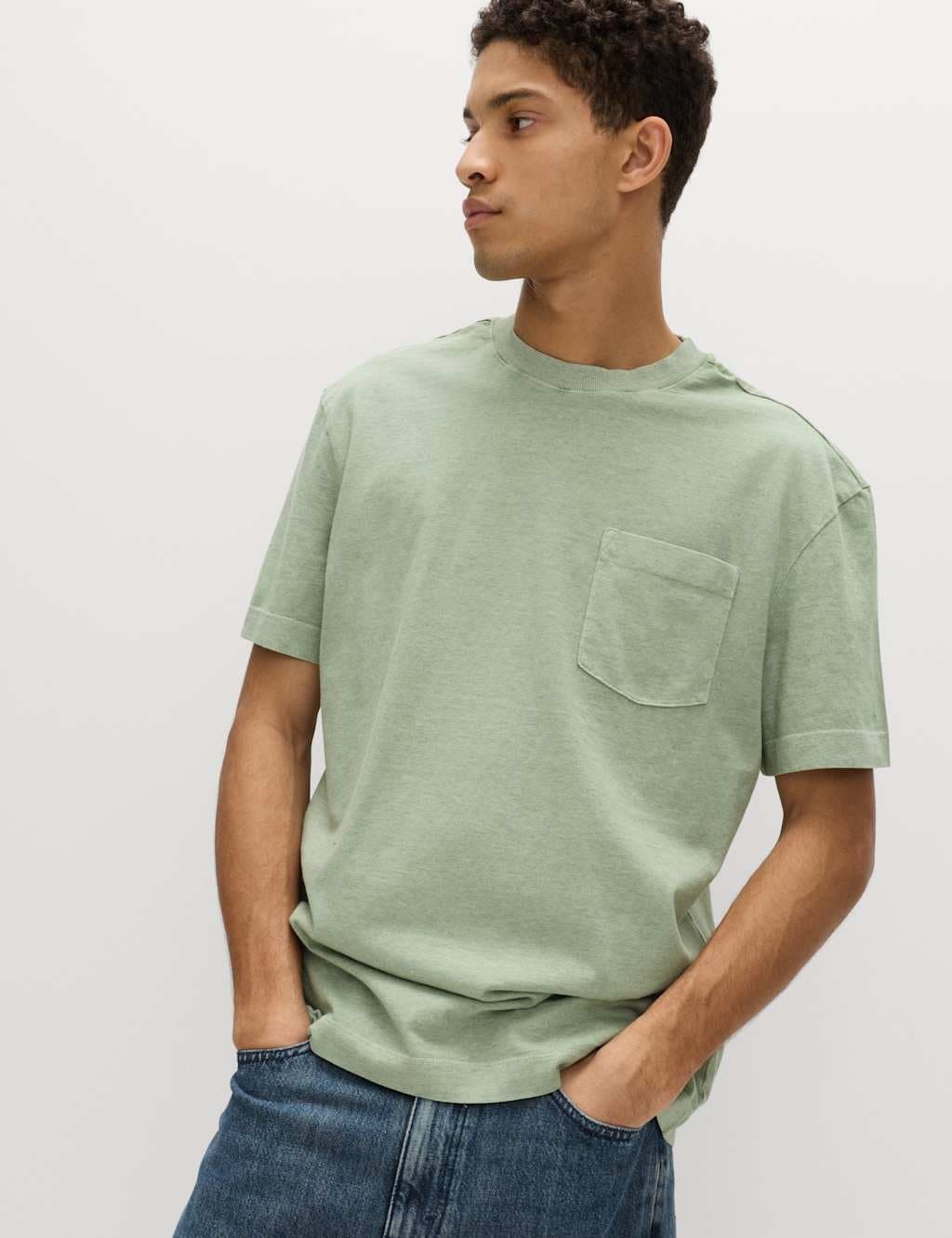 Marks & Spencer M&S Pistachio Cotton T-Shirt with Pocket