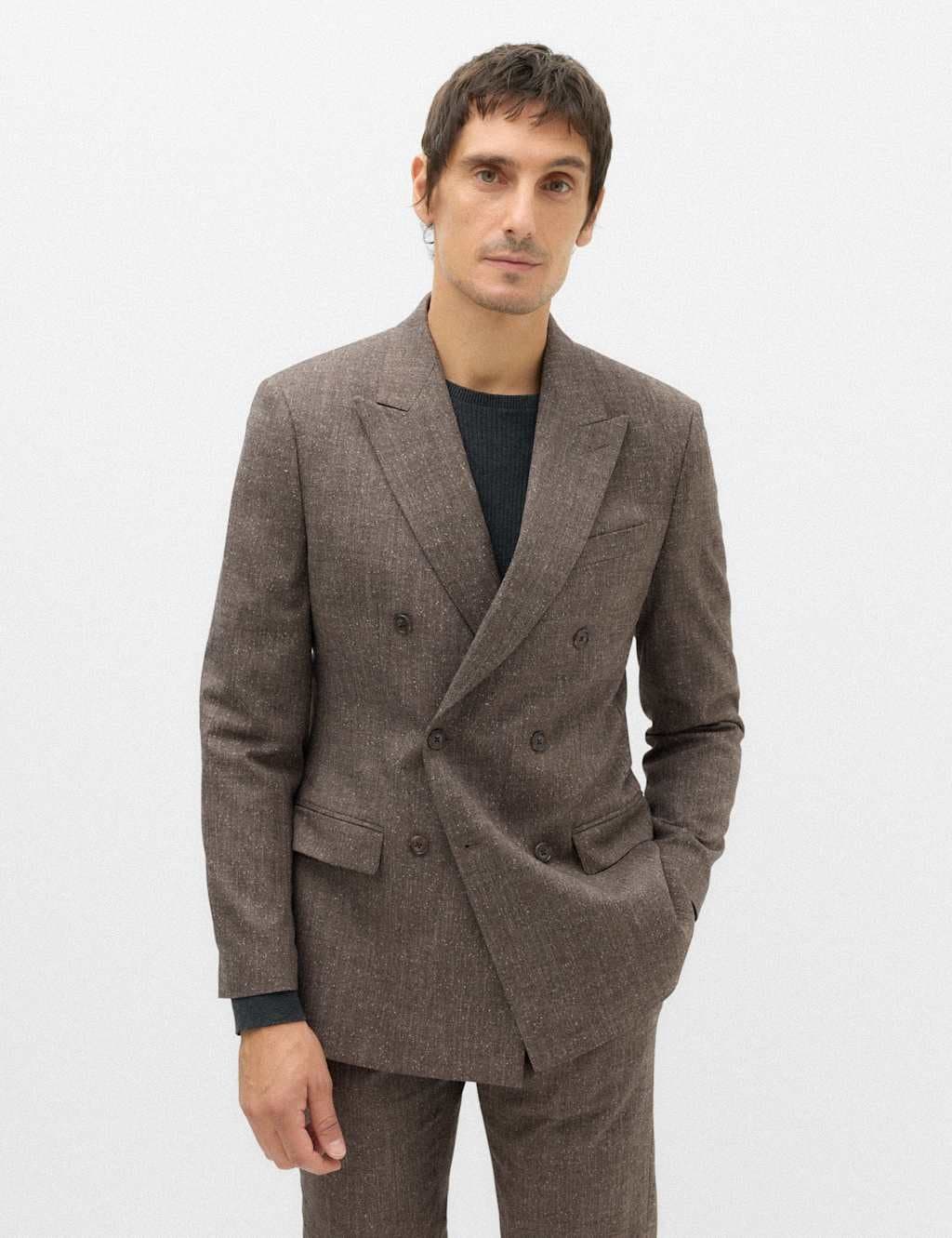 Marks & Spencer M&S Tailored Fit Textured Stretch Suit Jacket Brown