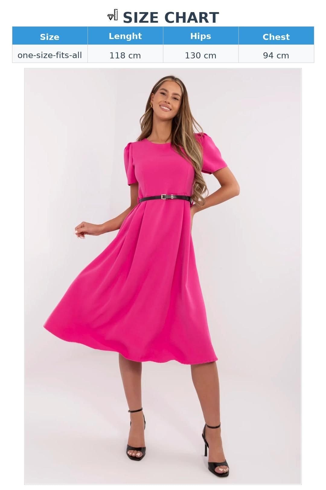 Love Lace Love Lace Women's Classic Midi Flared Dress With Ruched Belt in Pink - 4