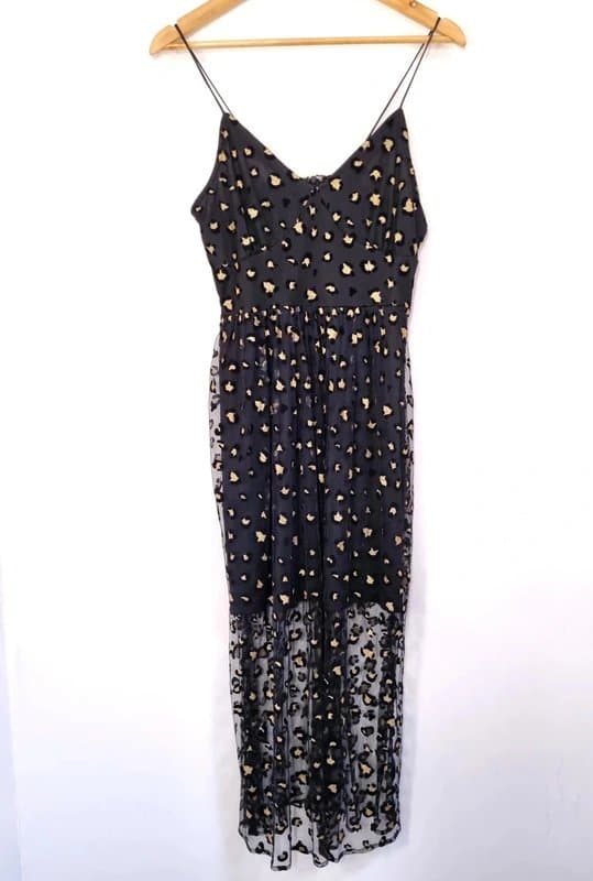 Never Fully Dressed Never Fully Dressed Dress Size 6 Black Gold Tulle Straps Sheer Party