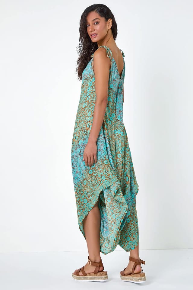 DUSK Dusk Women's Paisley Floral Pocket Slouchy Jumpsuit in Teal - 3