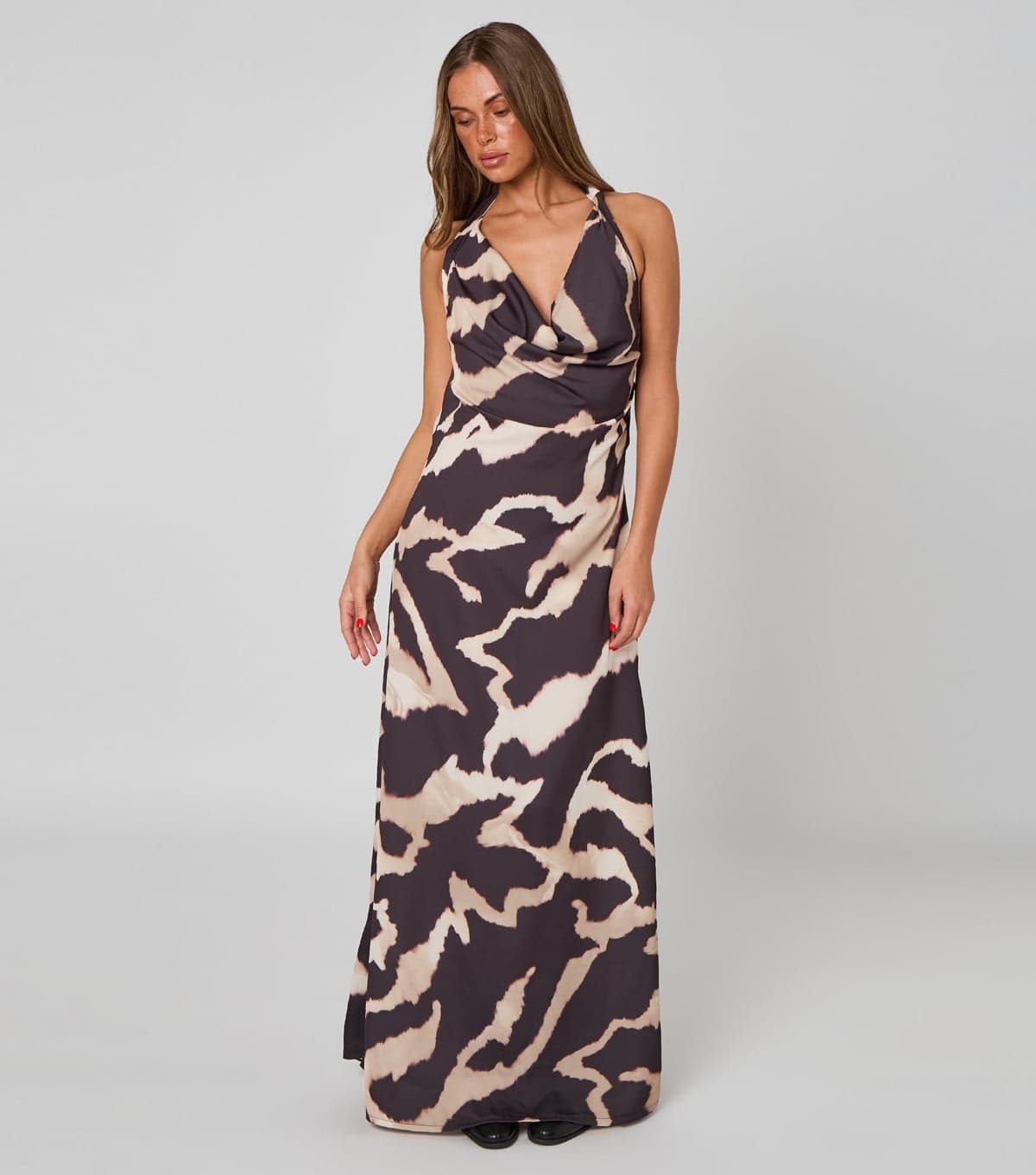 Urban Bliss Women's Black Tortoiseshell Halter Cowl Neck Maxi Dress Urban Bliss New Look