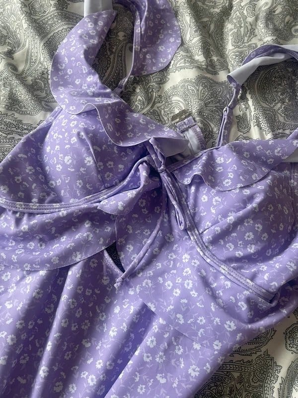 Shein Lilac Floral Halter Swimsuit