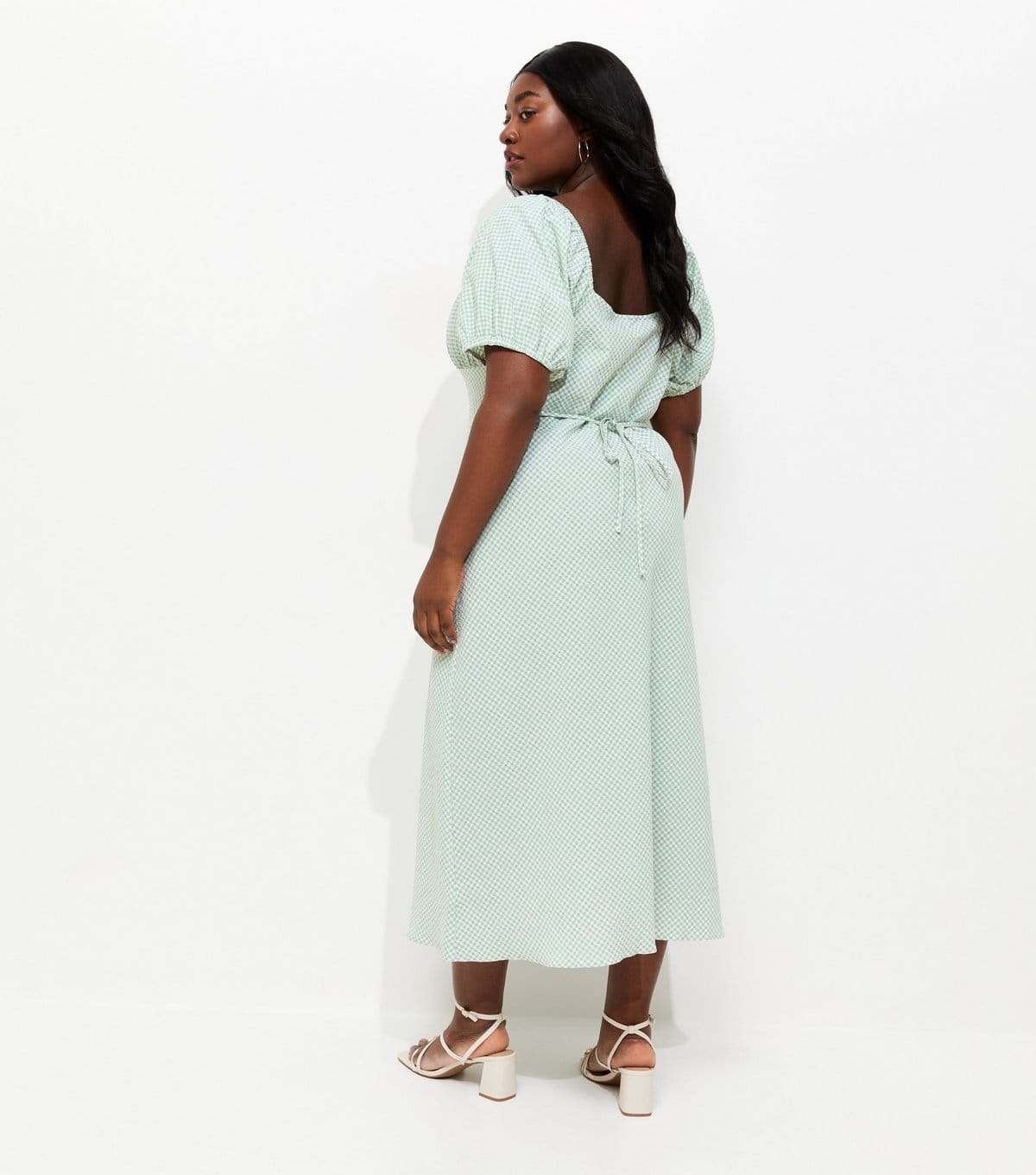 New Look Women's Plus Size Green Gingham Milkmaid Midi Dress Curves New Look - 4