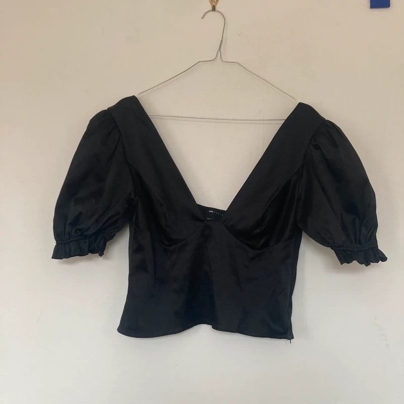 ASOS Design Black Satin Puff Sleeve Top