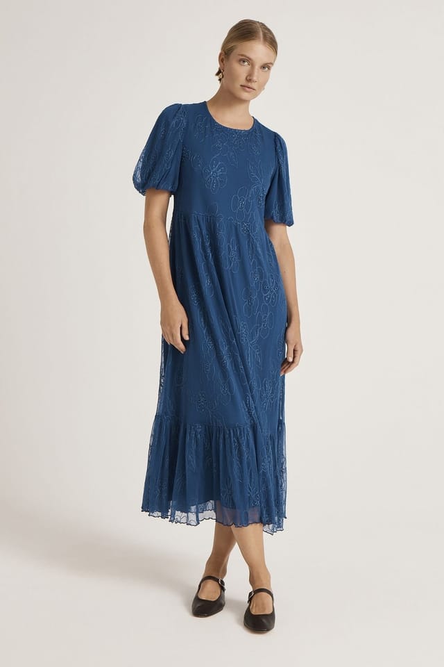 Finery London Finery London Women's Yasmine Floral Mesh Tiered Midi Dress in Cobalt - 2