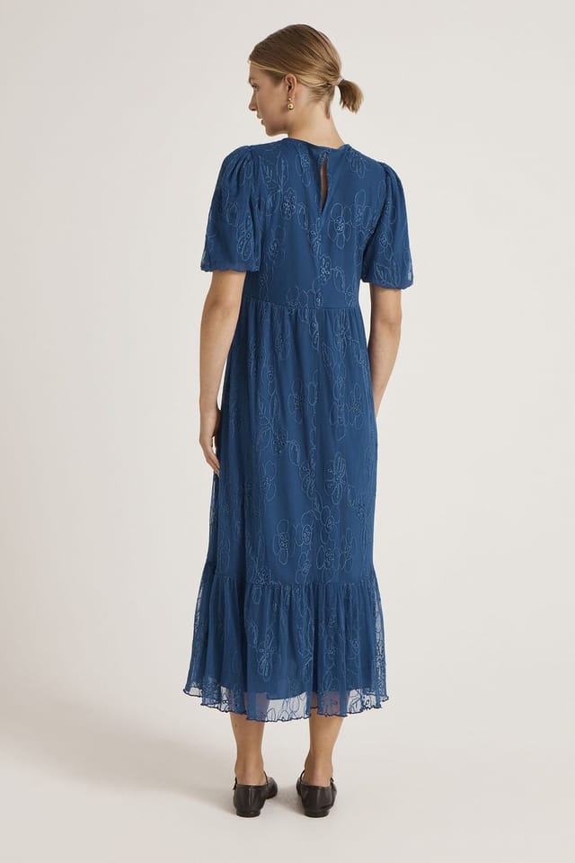 Finery London Finery London Women's Yasmine Floral Mesh Tiered Midi Dress in Cobalt - 3