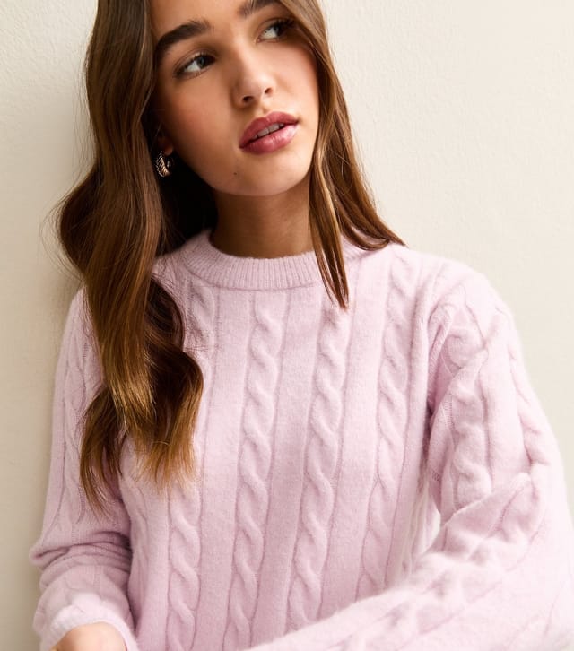 New Look Women's Light Pink Cable Knit Crew Neck Jumper New Look - 2