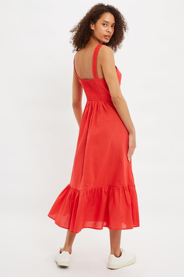 Louche Louche Women's Zora Scalloped Detailed Midi Sundress in Red - 2