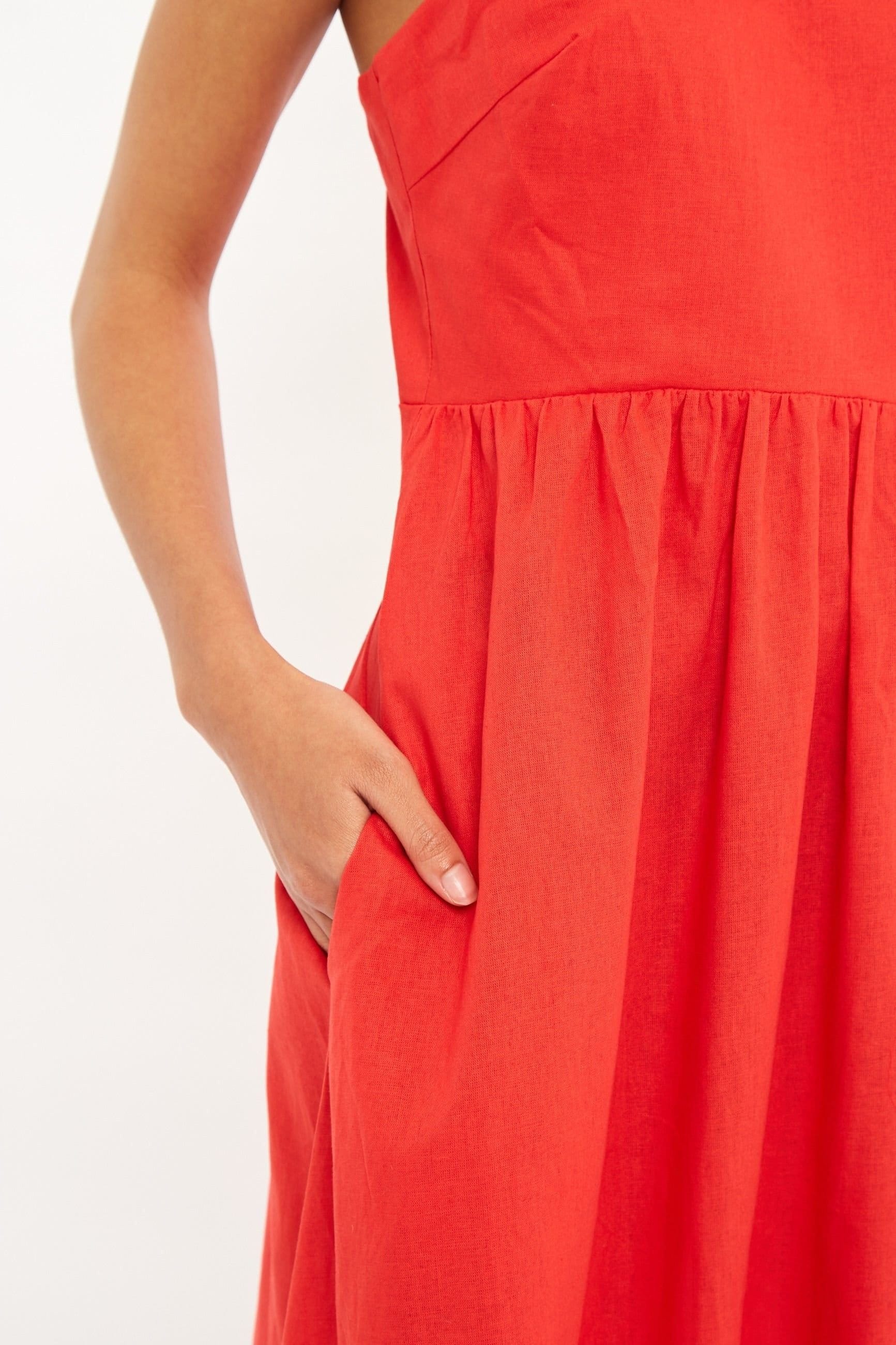 Louche Louche Women's Zora Scalloped Detailed Midi Sundress in Red - 4