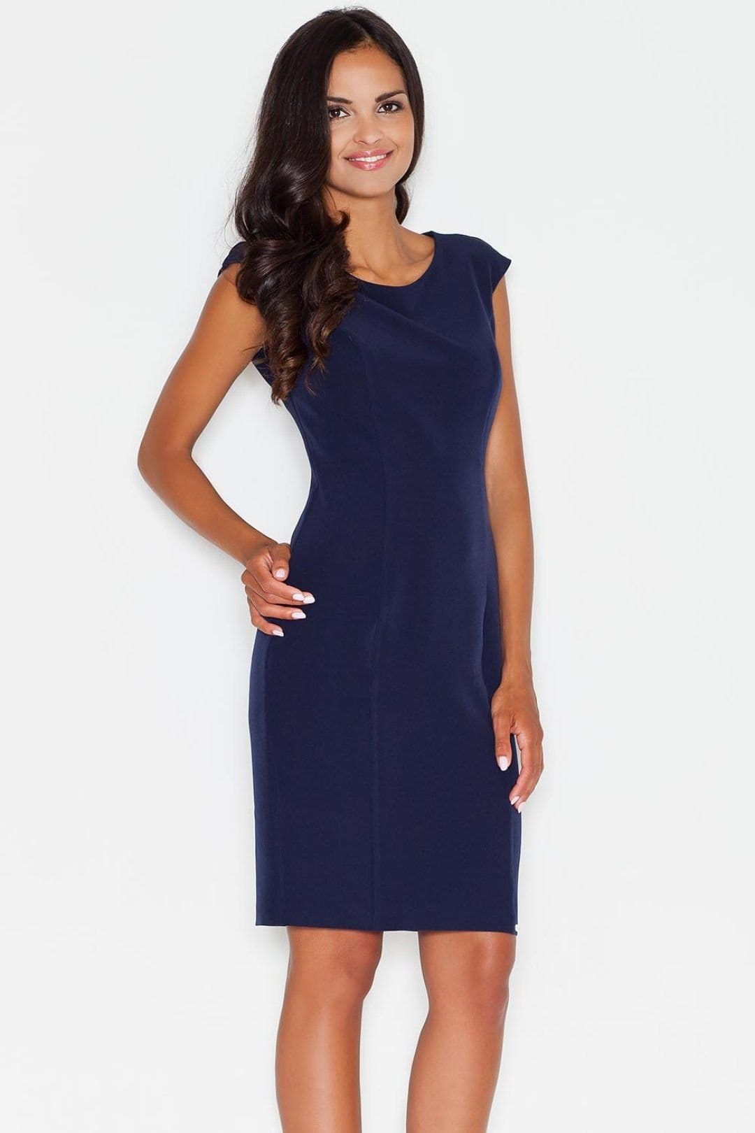 Love Lace Blue Round Neck Midi Pencil Dress