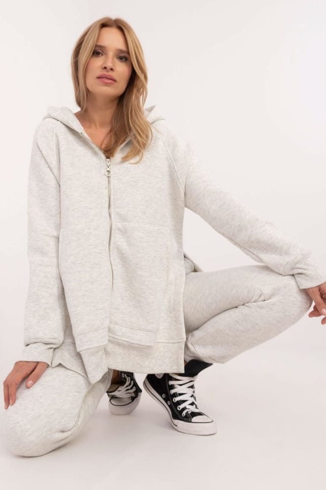 Love Lace Love Lace Women's Cotton Elastane Zip Hood Tracksuit Set in Grey - 2