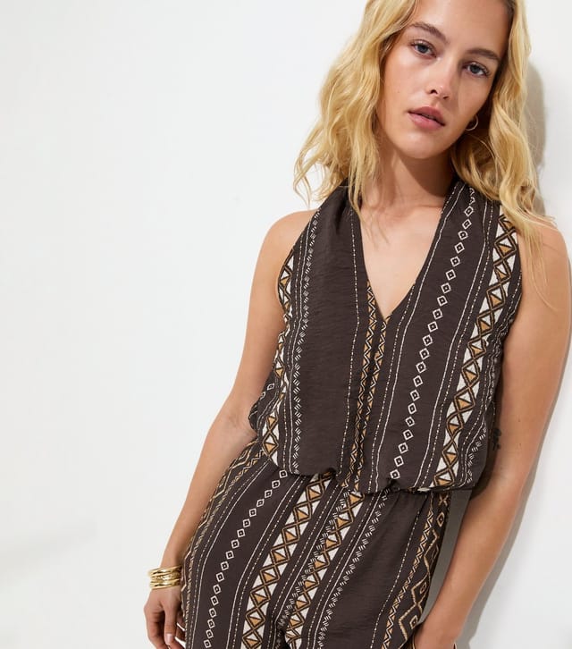 New Look Women's Tall Brown Geometric Halter Jumpsuit New Look - 2