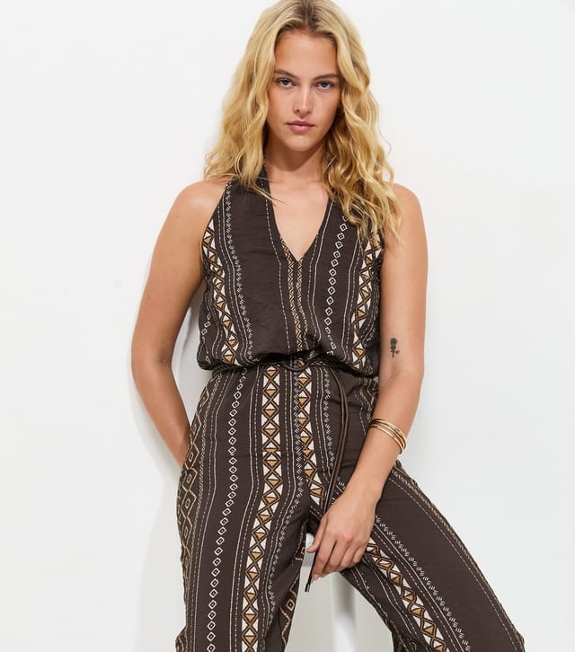New Look Women's Tall Brown Geometric Halter Jumpsuit New Look - 3