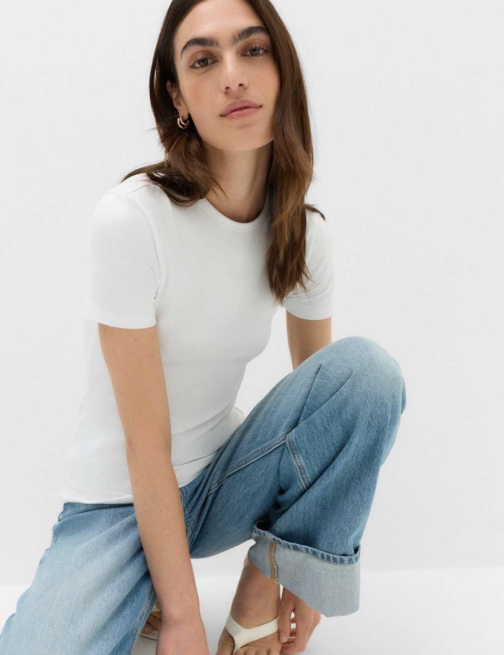 Marks & Spencer M&S Crew Neck Second Skin T-Shirt Soft White - 1