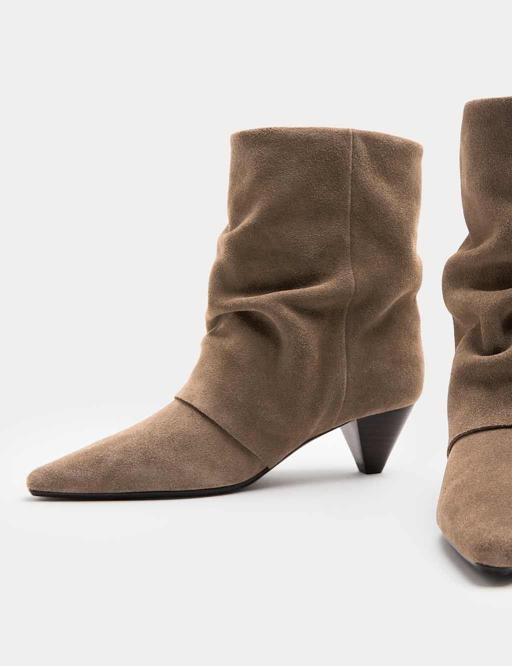 Marks & Spencer M&S Suede Slouchy Cone Heel Pointed Ankle Boots Fawn
