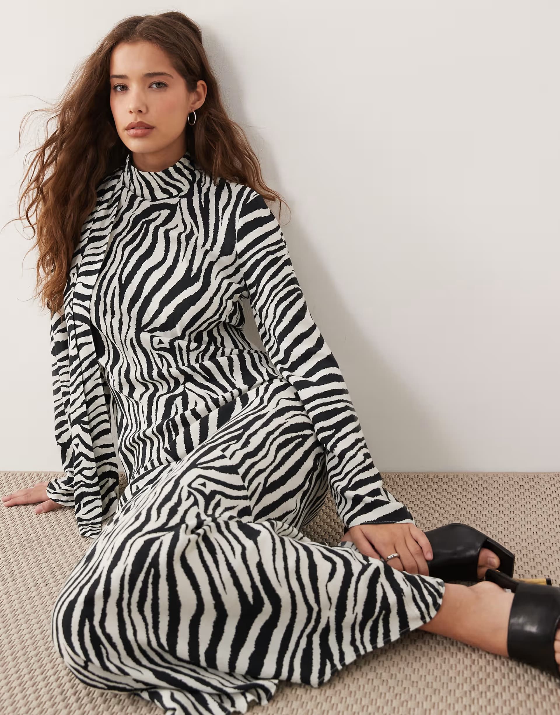 ASOS ASOS DESIGN high neck scarf detail maxi dress in zebra print