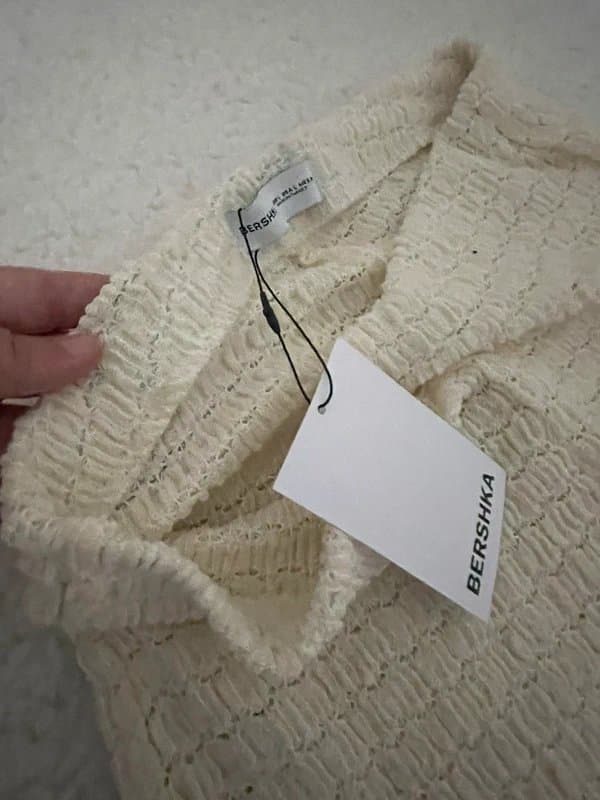 Bershka New beach knitted flared pants cream