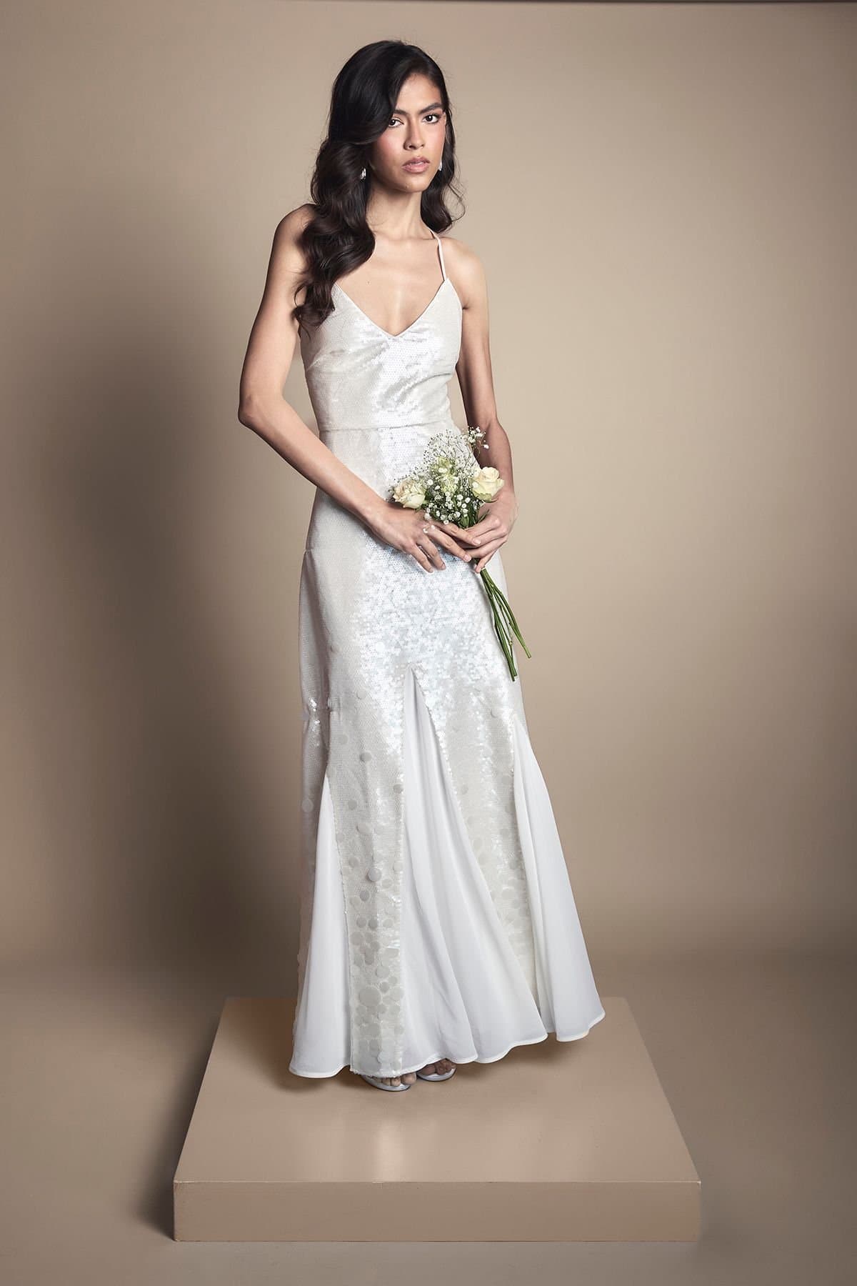 Coast Coast Women's Sequin Godet Maxi Wedding Dress in Ivory