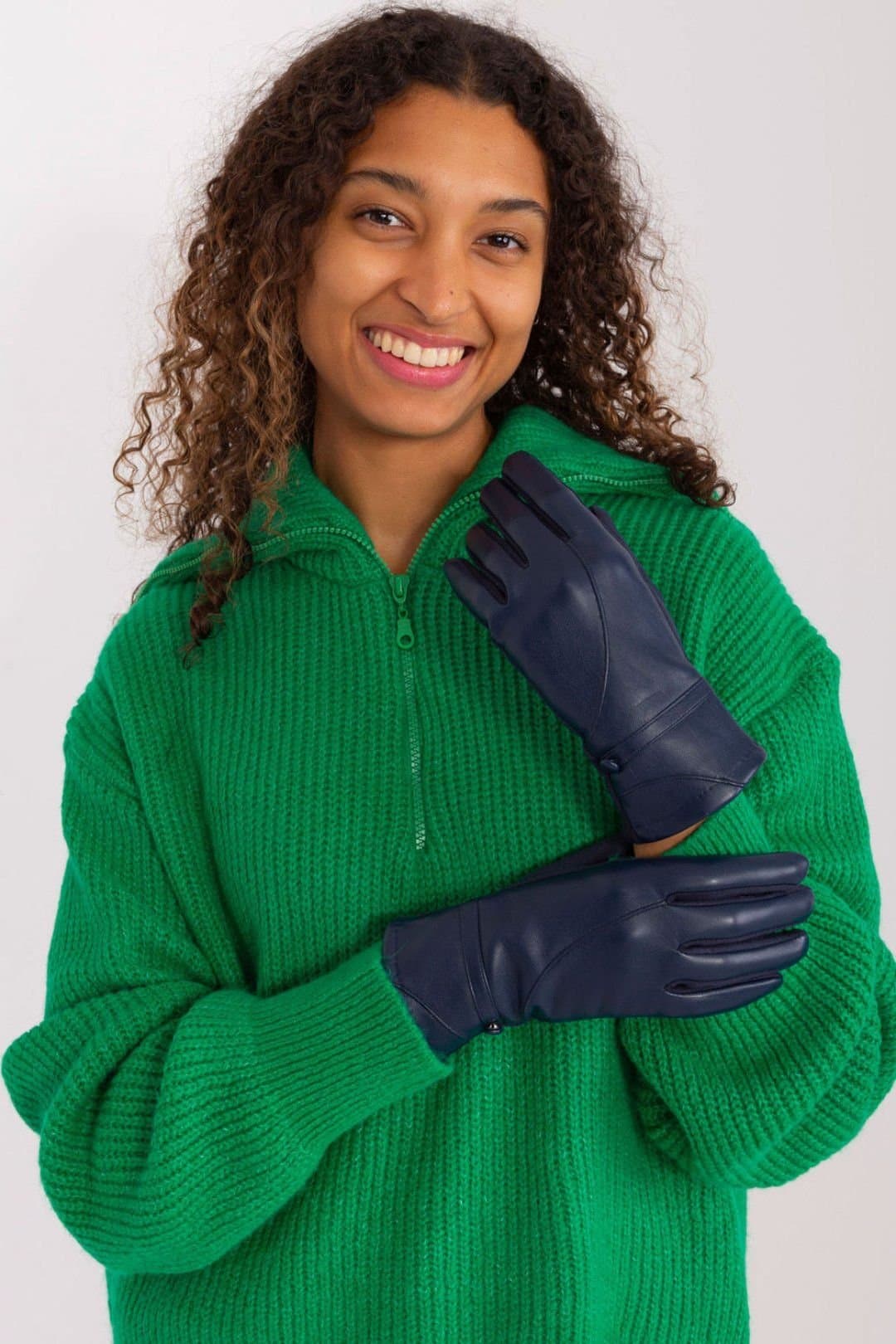 Love Lace Love Lace Women's Elegant Two Material Touchscreen Gloves with Button Straps & Flower in Blue