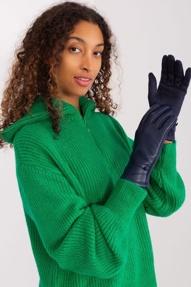 Love Lace Love Lace Women's Elegant Two Material Touchscreen Gloves with Button Straps & Flower in Blue - 3