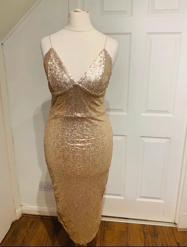 Club L Gold sequin glitter sparkly skirt dress cami top strappy slinky