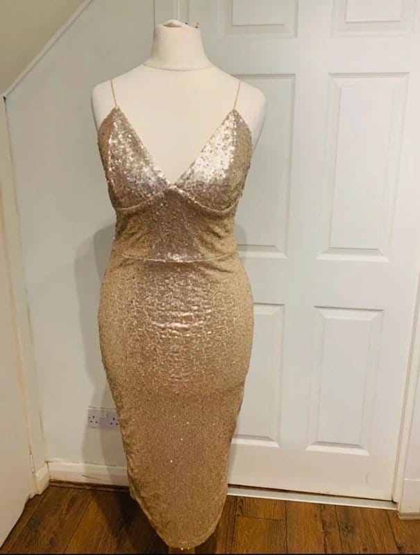 Club L Gold Sequin Glitter Sparkly Skirt Dress Cami Top
