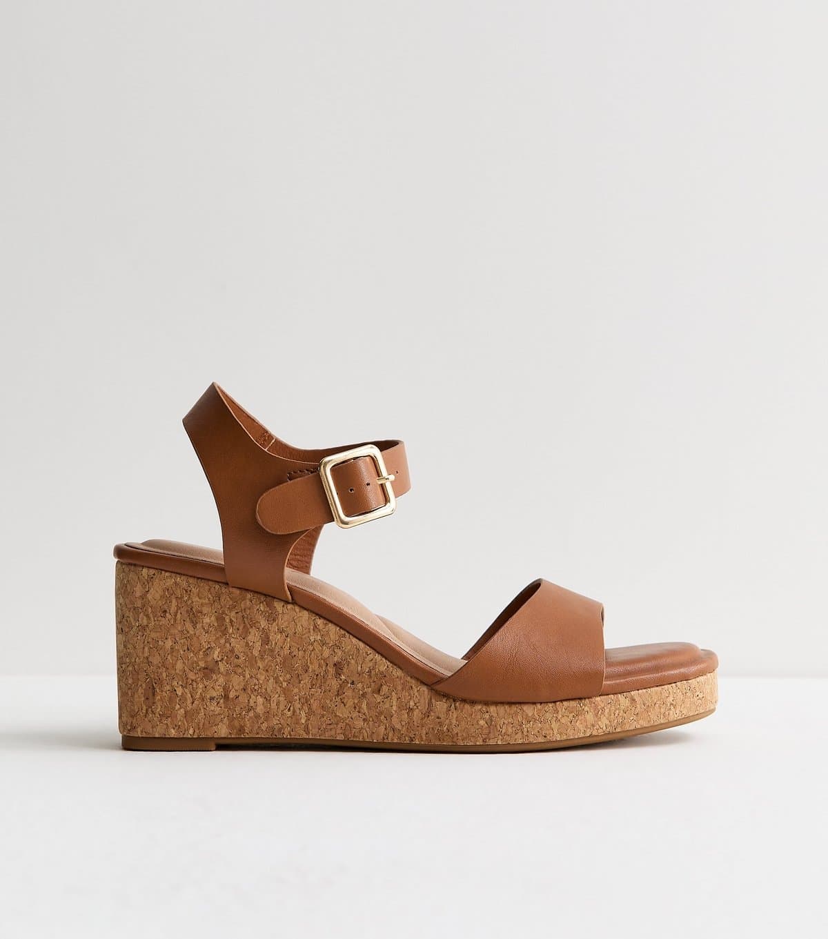 New Look New Look Tan Faux Leather Cork Wedge Sandals