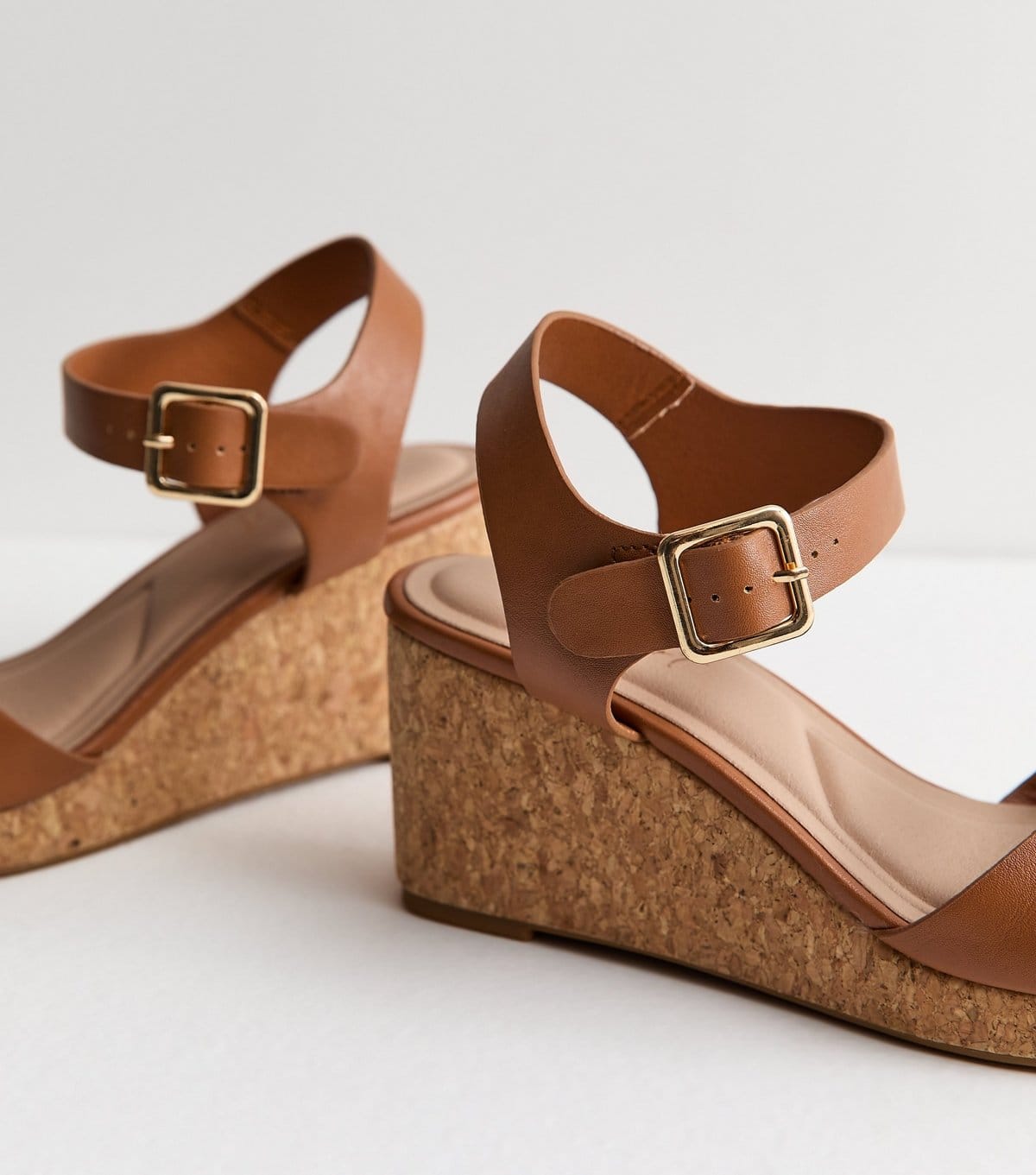 New Look Women's Brown Faux Leather Cork Wedge Sandals Vegan New Look - 4