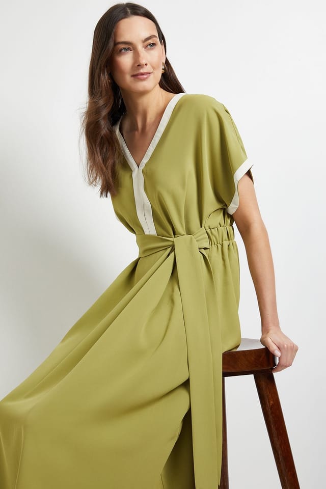 Principles Principles Women's Tailored Contrast Fit & Flare Midi Dress in Light Green - 2