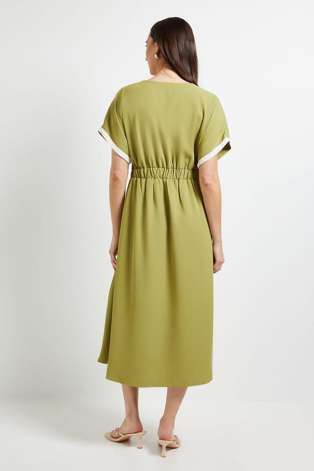 Principles Principles Women's Tailored Contrast Fit & Flare Midi Dress in Light Green - 3