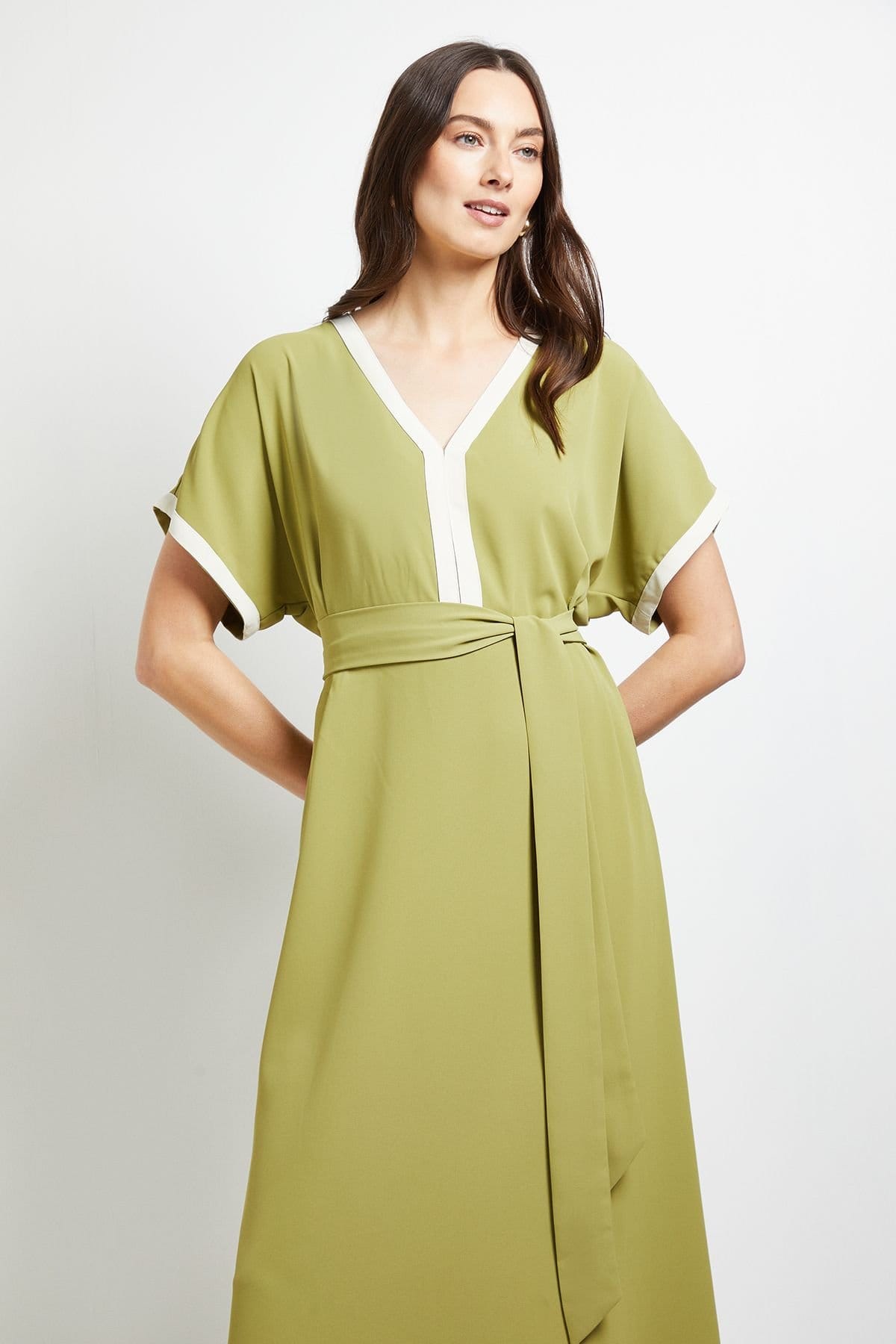 Principles Principles Women's Tailored Contrast Fit & Flare Midi Dress in Light Green - 4