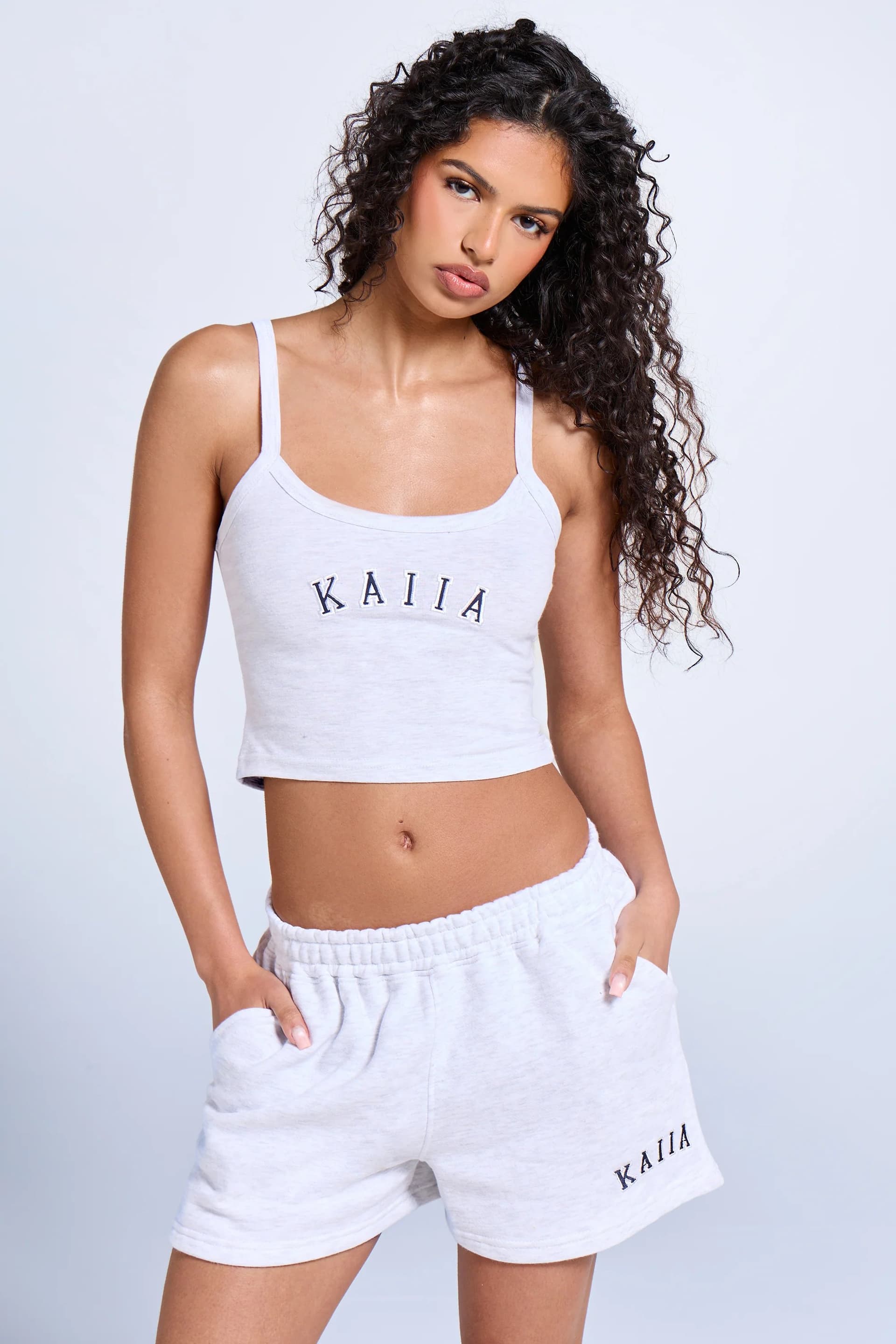Kaiia Kaiia Logo Sweat Shorts Light Grey Marl & Navy