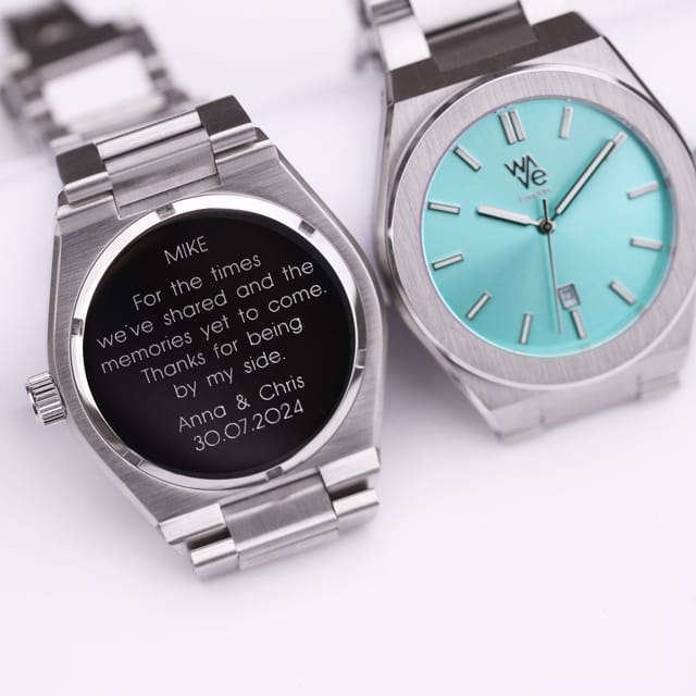 Wear We Met Wear We Met Men's Personalised Wave Watch - Engraved in Duck Egg Blue - 2