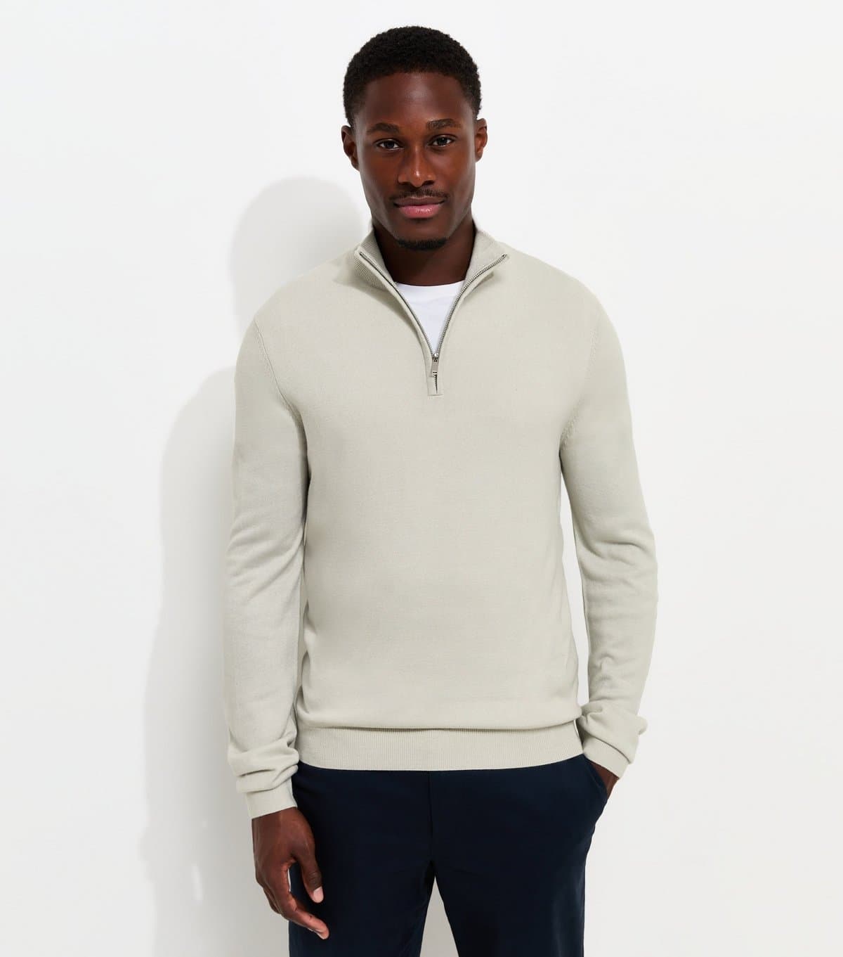 New Look Men's Grey Marl Slim Fit Quarter Zip Funnel Neck Knitted Jumper New Look